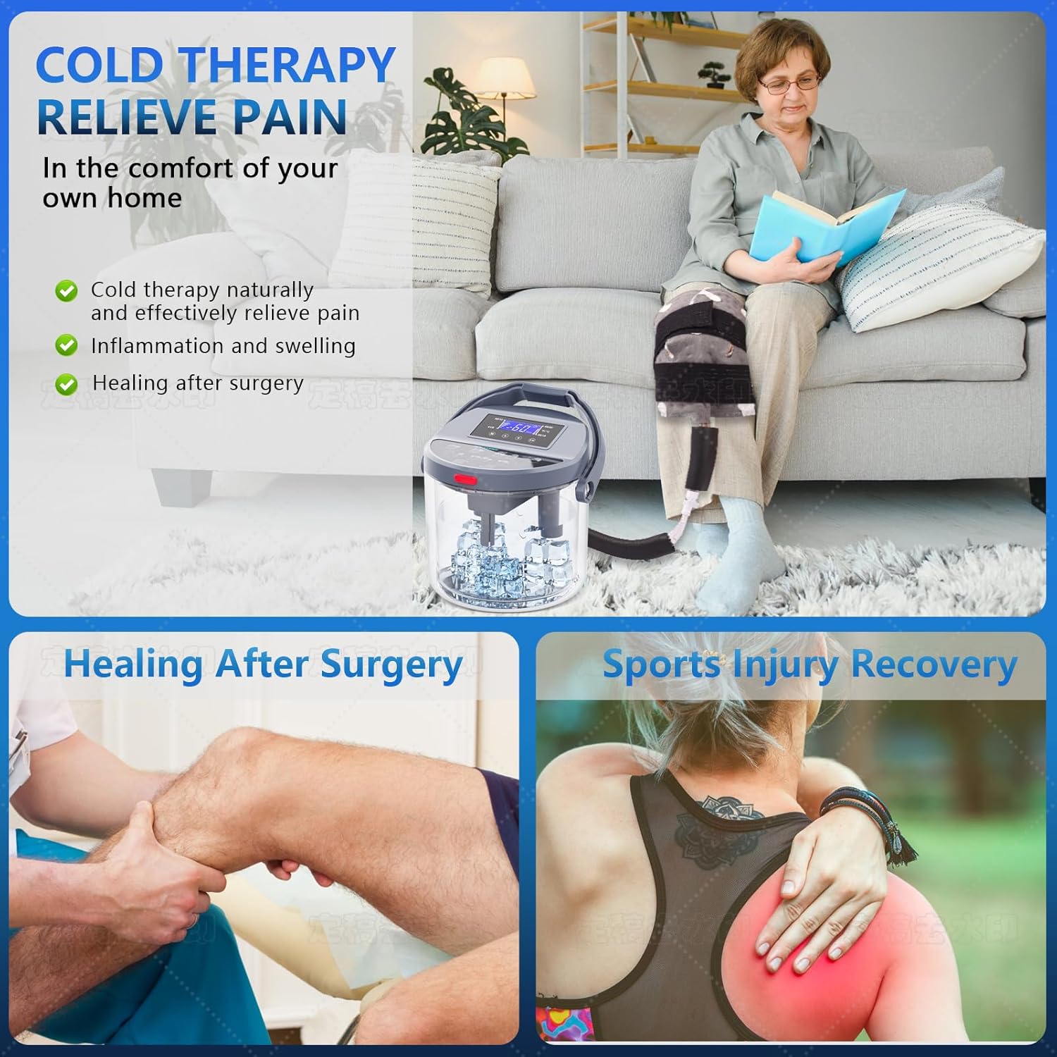 Cold Therapy Machine with Programmable Timer, Ice-Machine-for-Knee-After-Surgery, Knee Replacement Recovery Equipment, Cryotherapy Pain Relief w/Compression Pad for Shoulder, Ankle (Dark Grey)